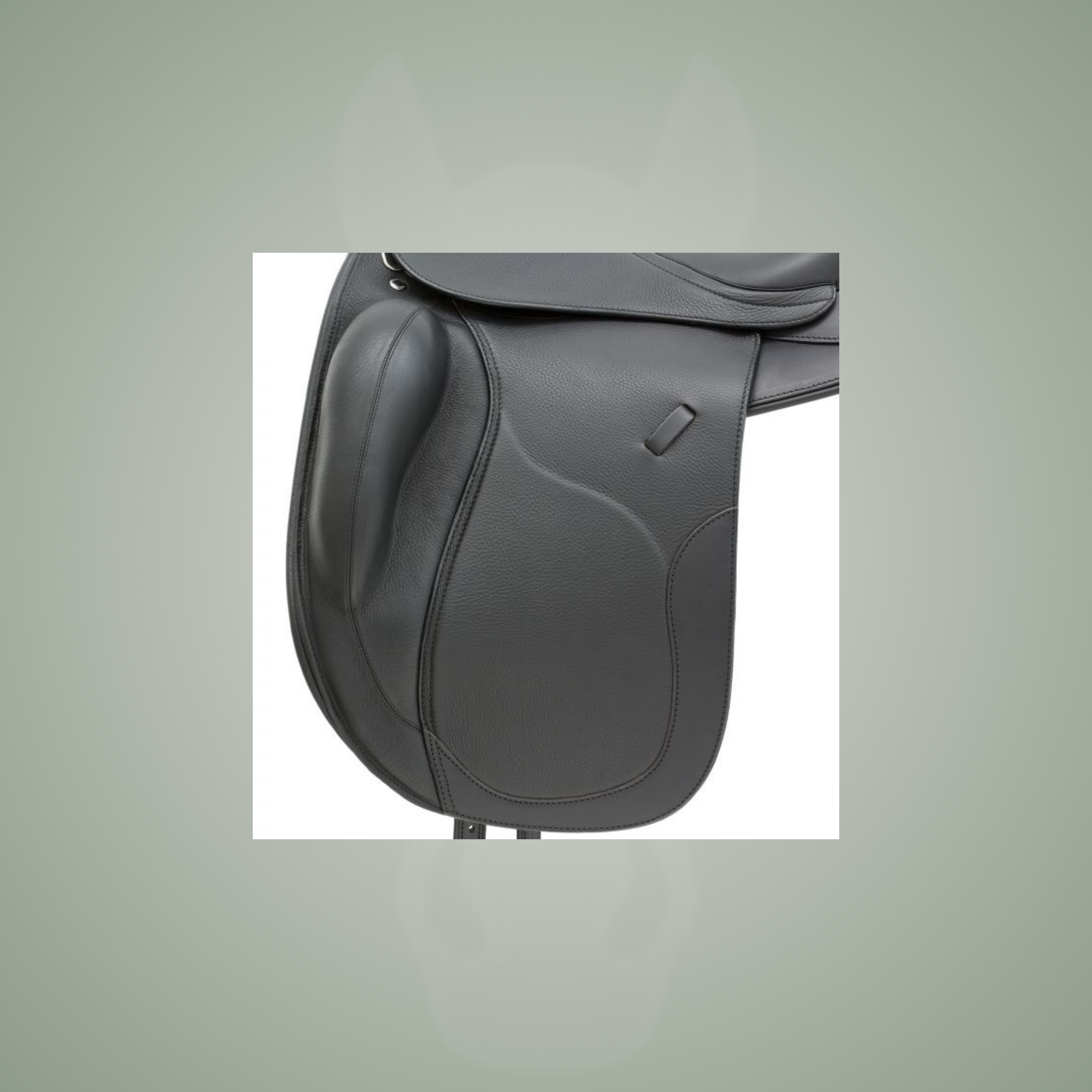 Kieffer Brugge dressage saddle, on the One-Eyed Equine branded background