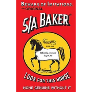 5/A Baker brand logo with a horse illustration on a red background