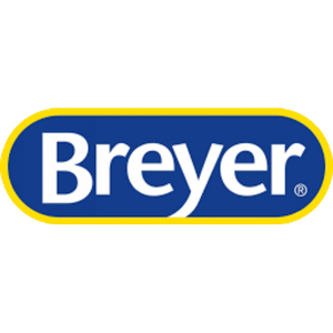 Breyer logo with blue background and yellow border