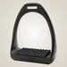 Black equestrian stirrup with 'COMPOSITI' branding on a beige background
