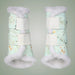 Pair of floral-patterned brush boots on a gray background