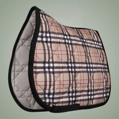 Plaid patterned saddle pad on a plain background