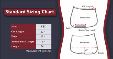 Standard sizing chart for a garment with measurements in inches.