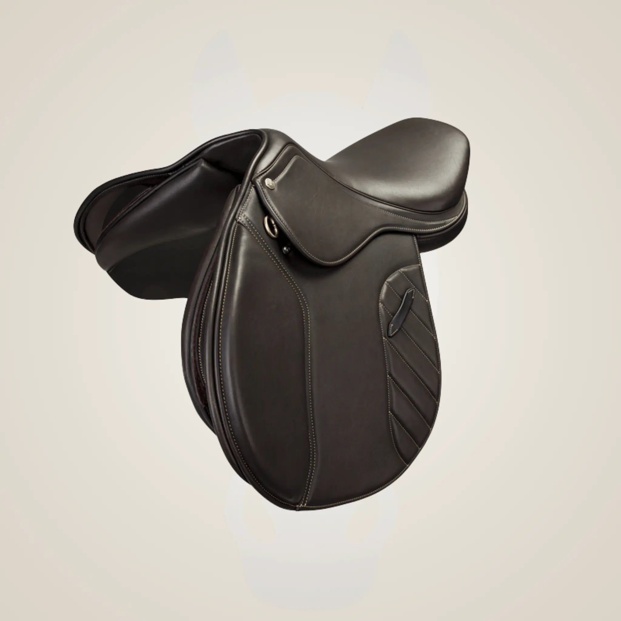 Leather saddle on a light beige background