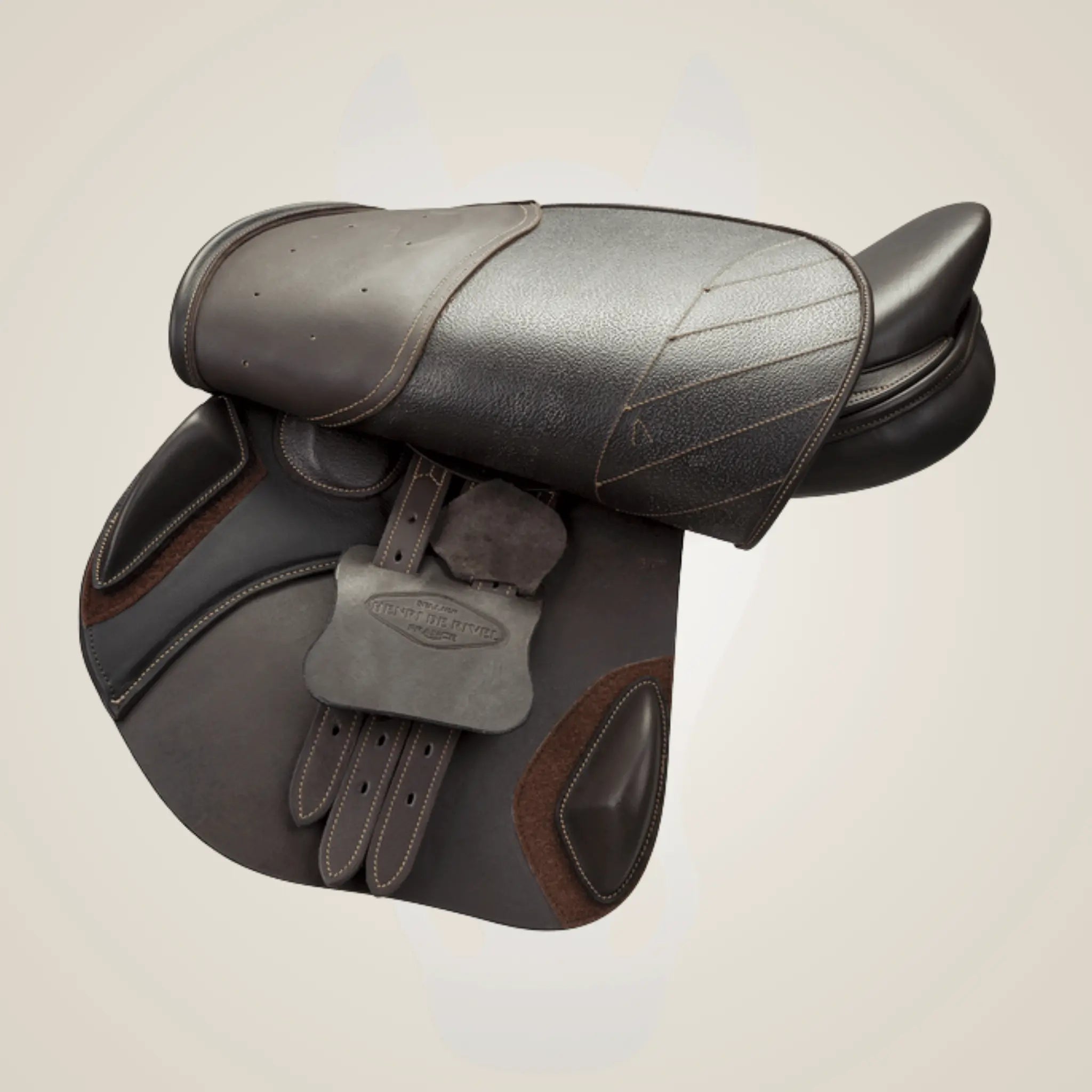 Brown leather saddle on a beige background