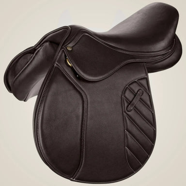 Brown leather saddle on a beige background