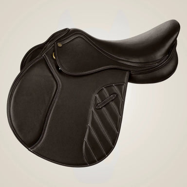 Brown leather saddle on a beige background