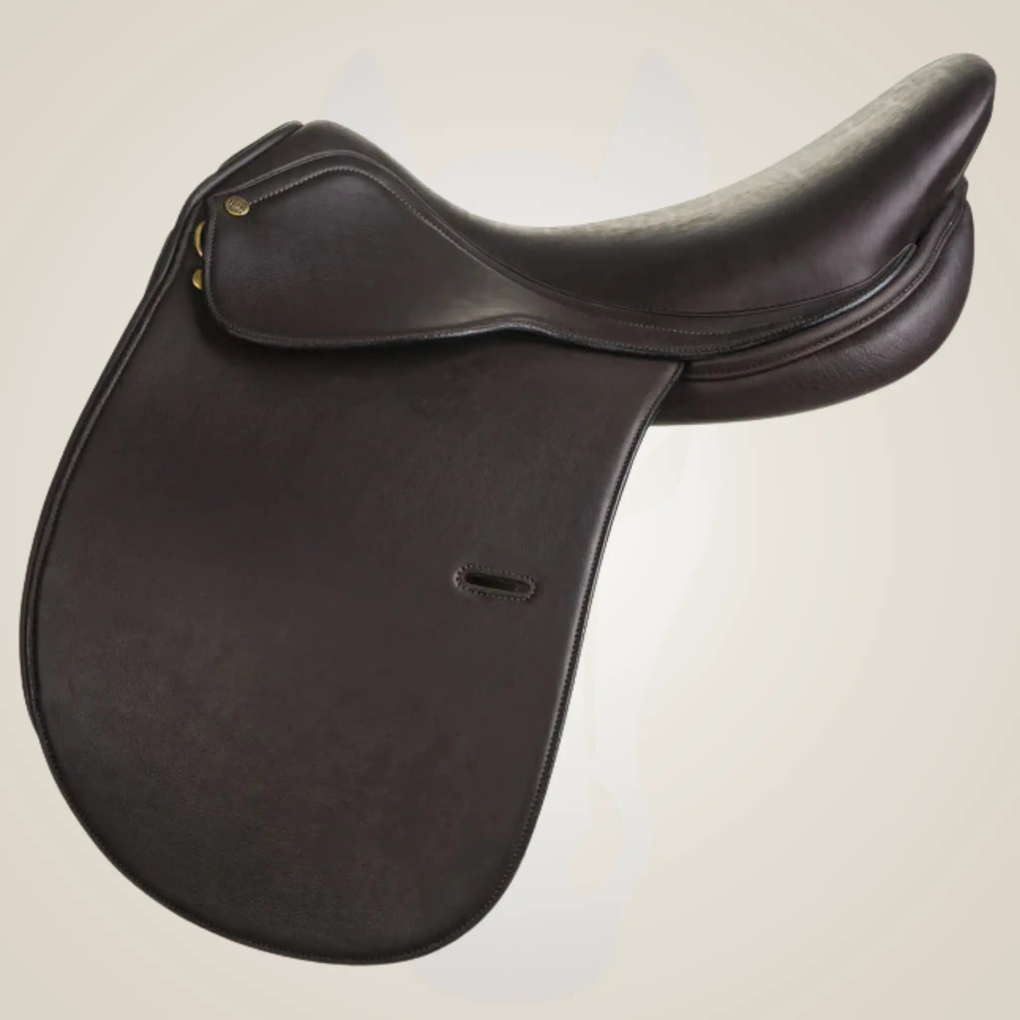 Brown leather saddle on a beige background