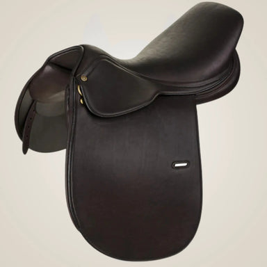 Brown leather saddle on a beige background