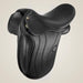 Black leather saddle on a beige background