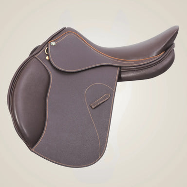 Brown leather saddle on a beige background
