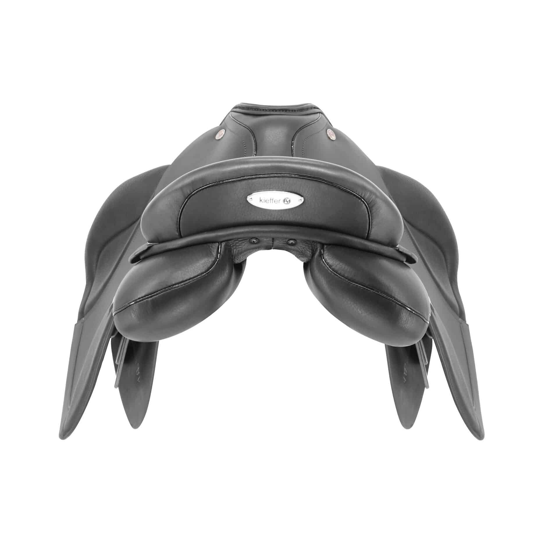 Kieffer Aachen all purpose saddle in black, wool-filled gusseted panel on an adjustable Exclusive tree