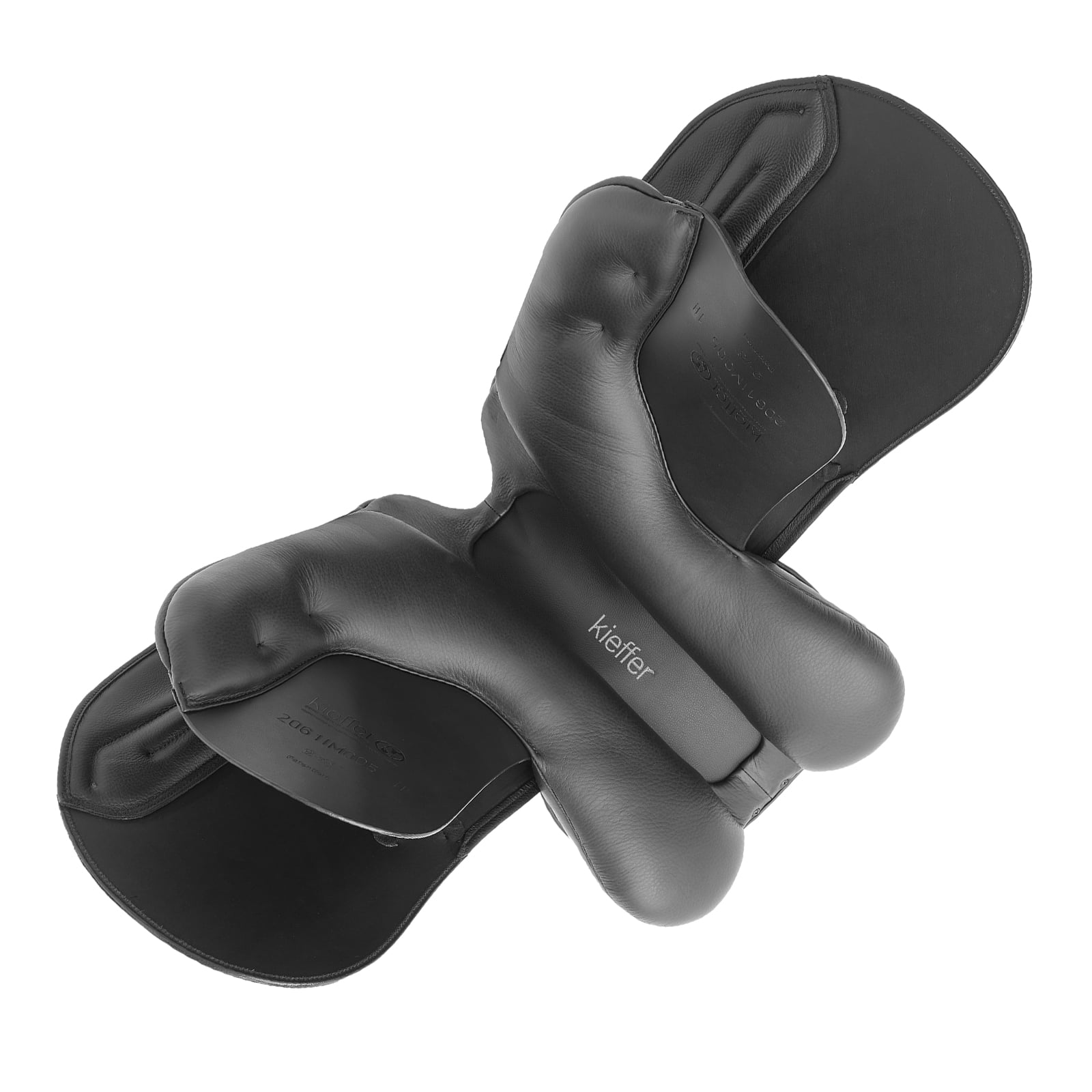 Kieffer Cannes dressage saddle, flexible V-shaped girthing system with a behind-the-point billet