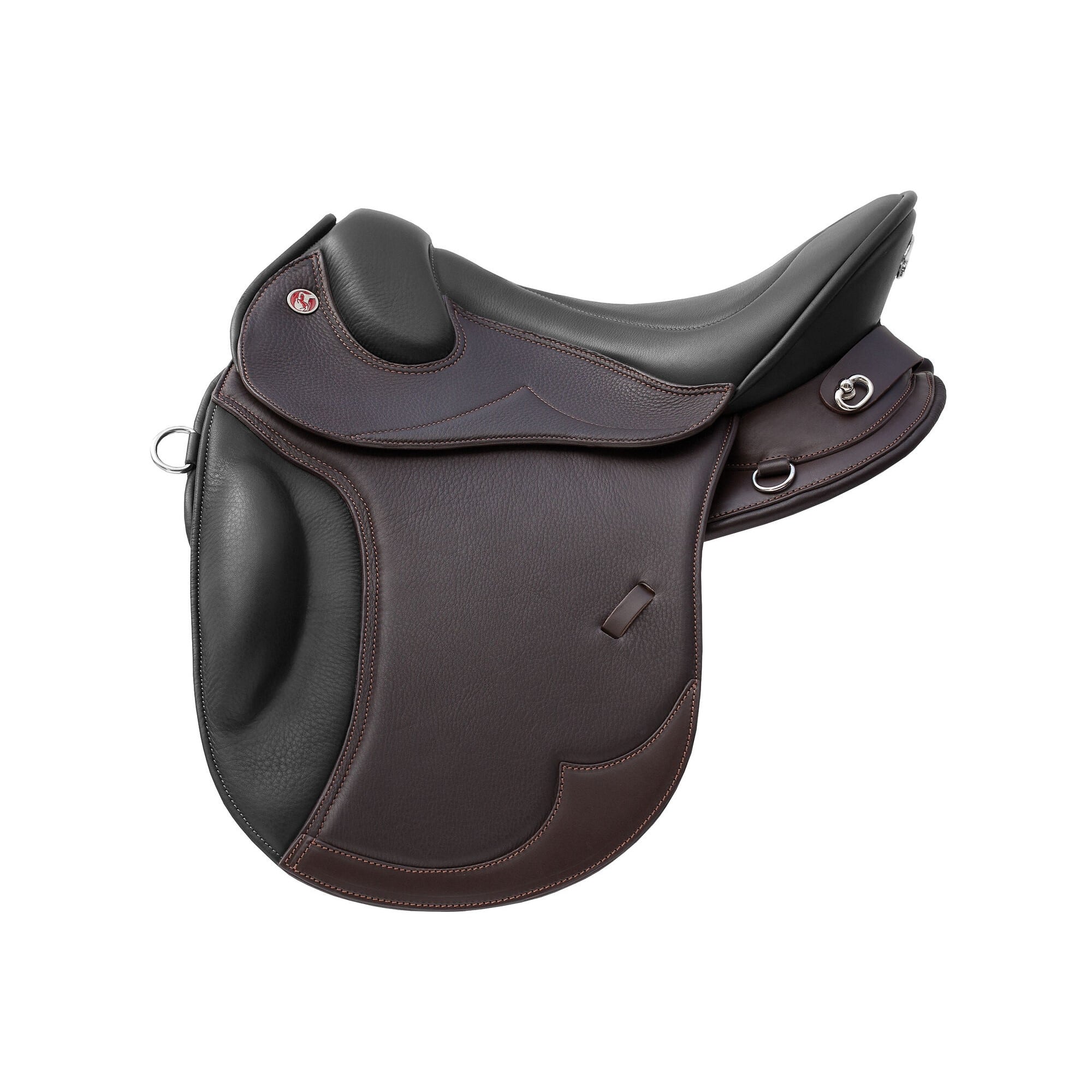 Kieffer Trail trekking saddle in black and brown, with black seat and knee inserts