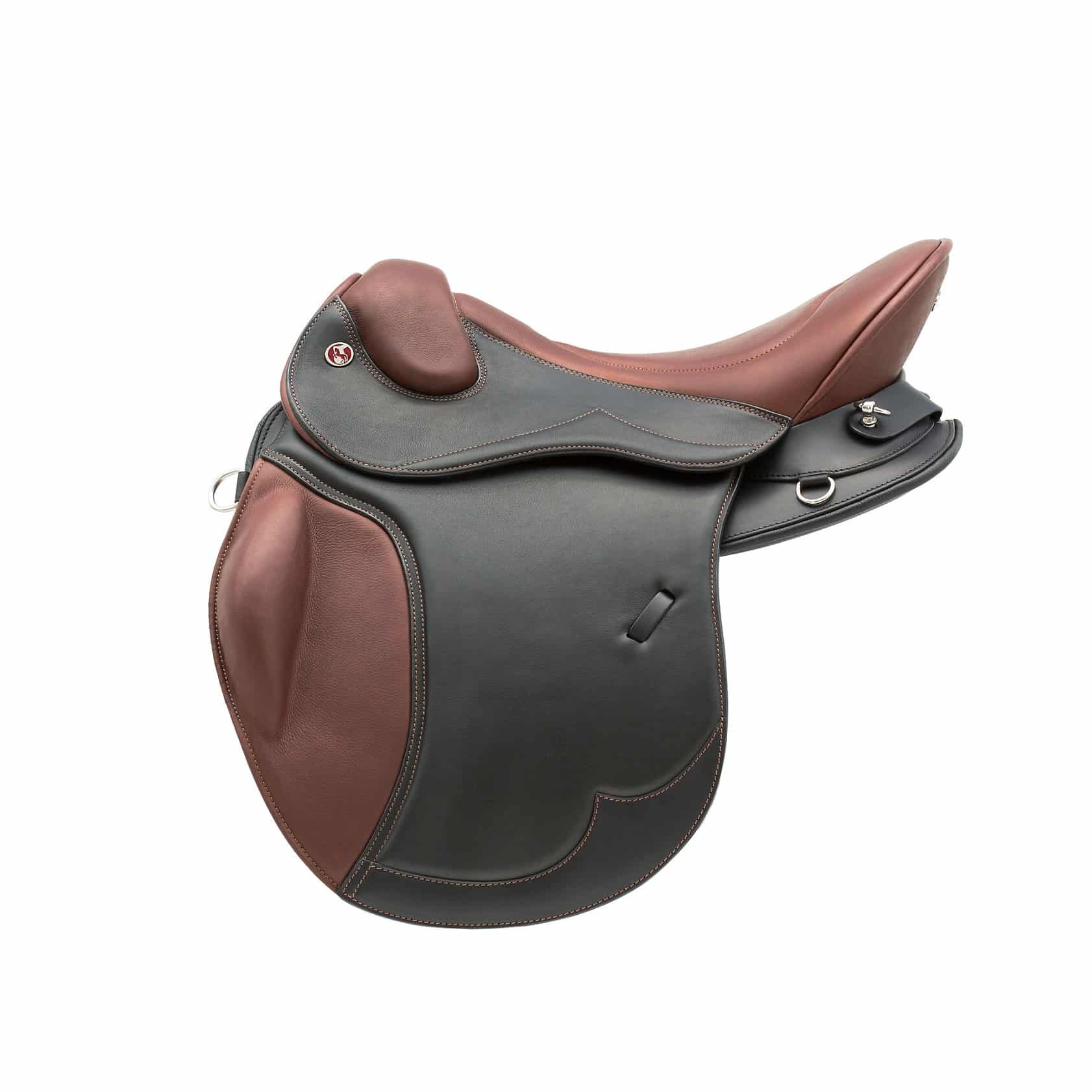 Kieffer Trail trekking saddle in chestnut and black double cowhide with exchangeable flap rolls