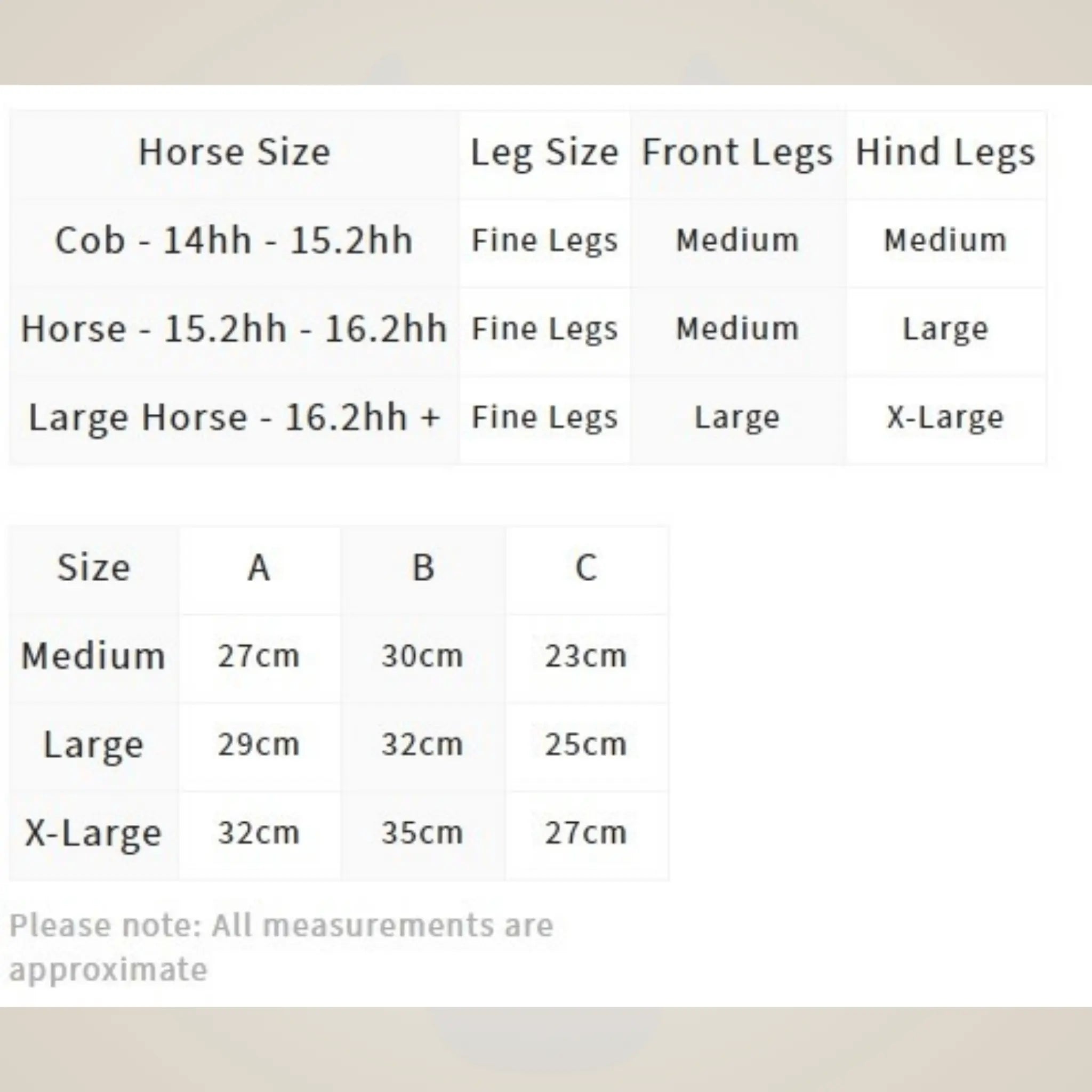Horse Brush Boot Sizing Guide