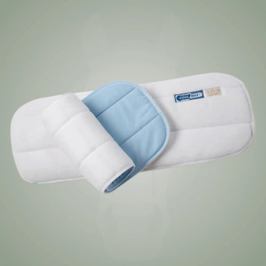 White and blue wrap on a light gray background