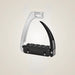 Black and chrome stirrup on a light beige background