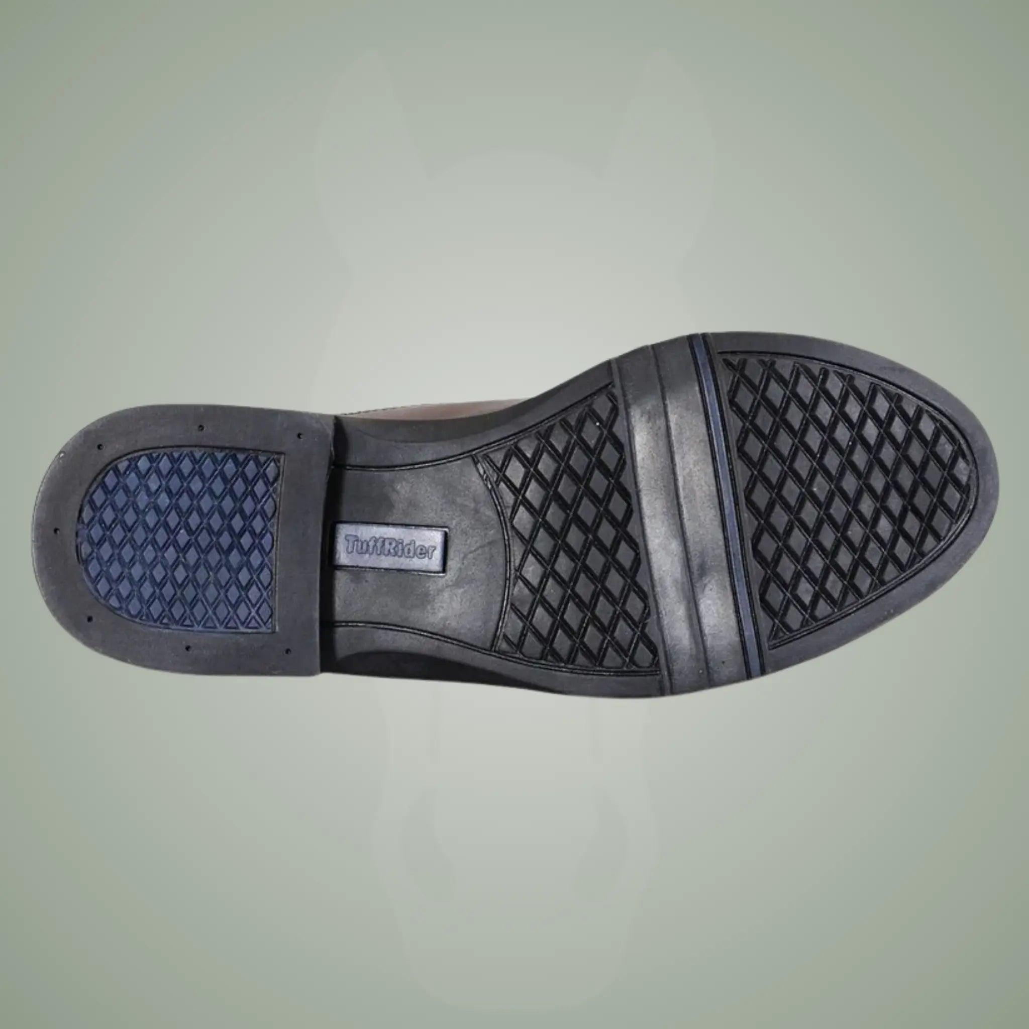 Shoe sole with brand logo on a light green background