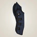 Navy blue protective pad with black straps on a beige background
