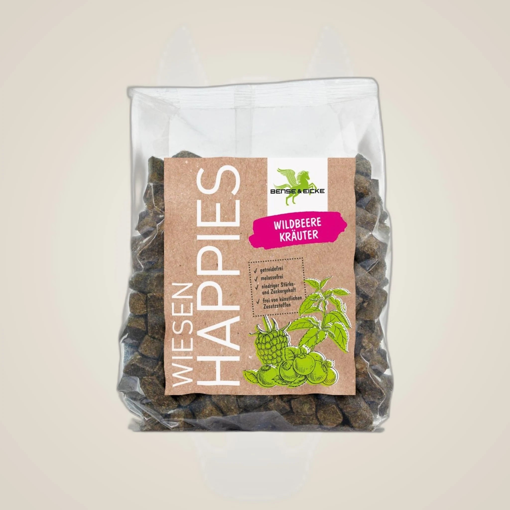 Bense & Eicke Meadow Happies Treats on One-Eyed Equine branded background