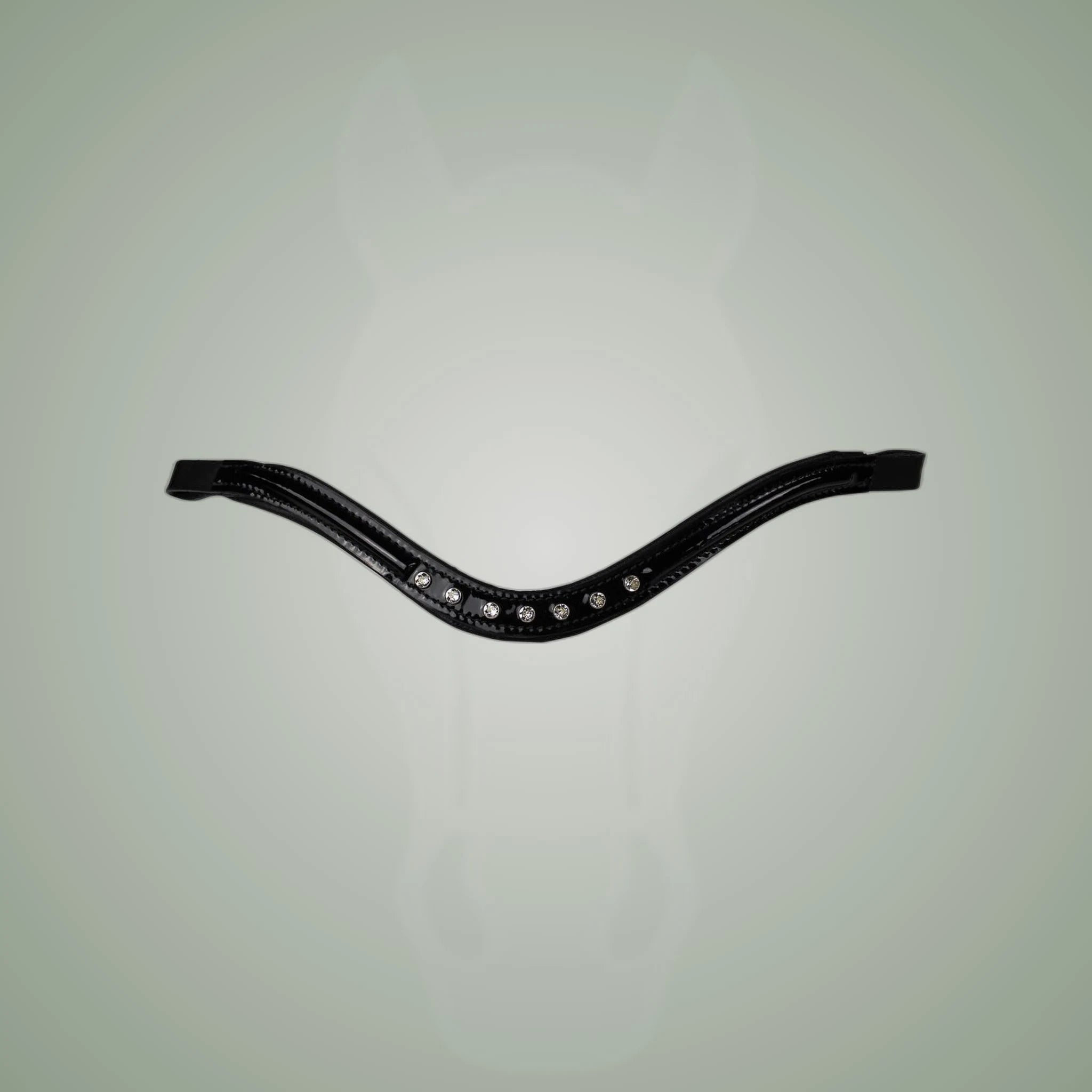 Hilbar Royal Exklusiv Browband - Patent Leather Diamond Curve on One-Eyed Equine branded background