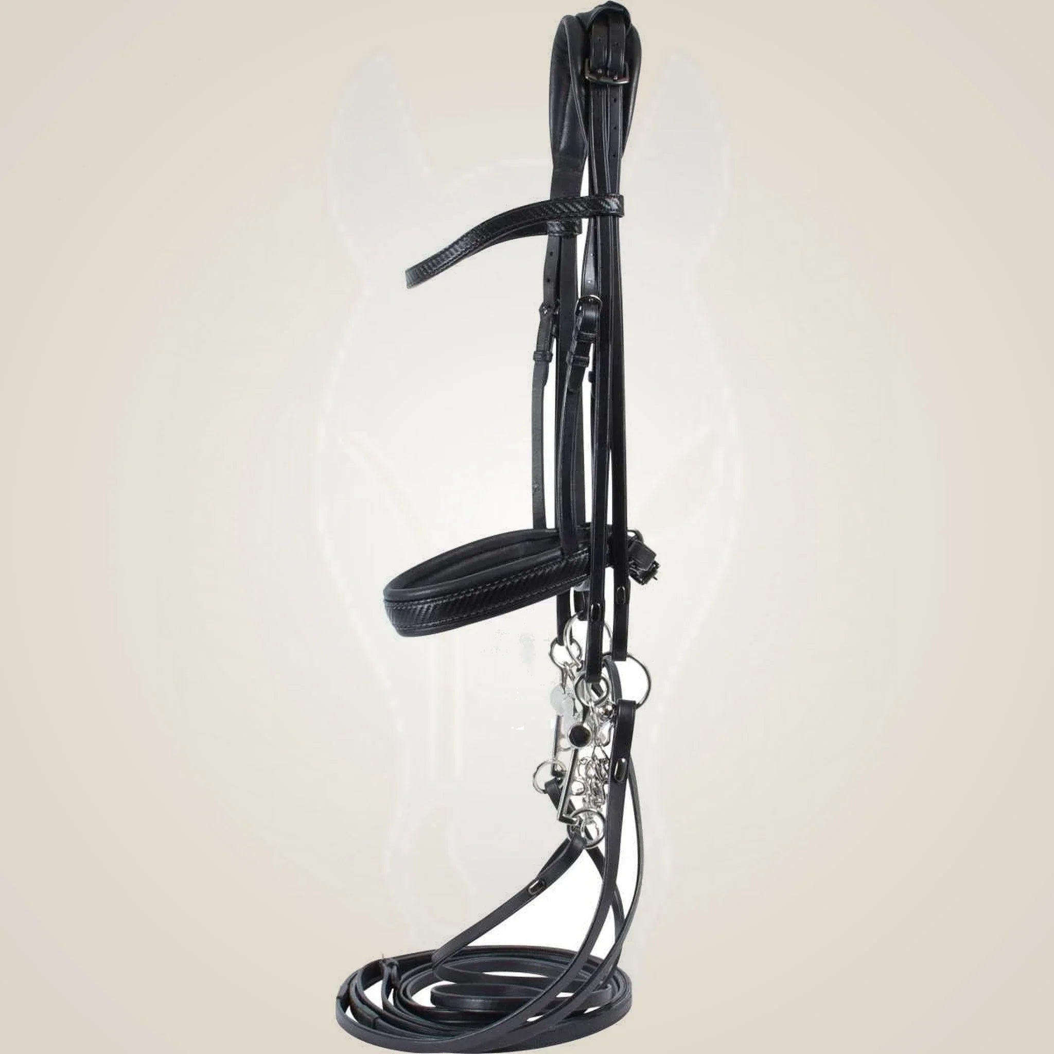 Catago 3D-Tech double bridle in black Italian leather, full bridle with two reins.