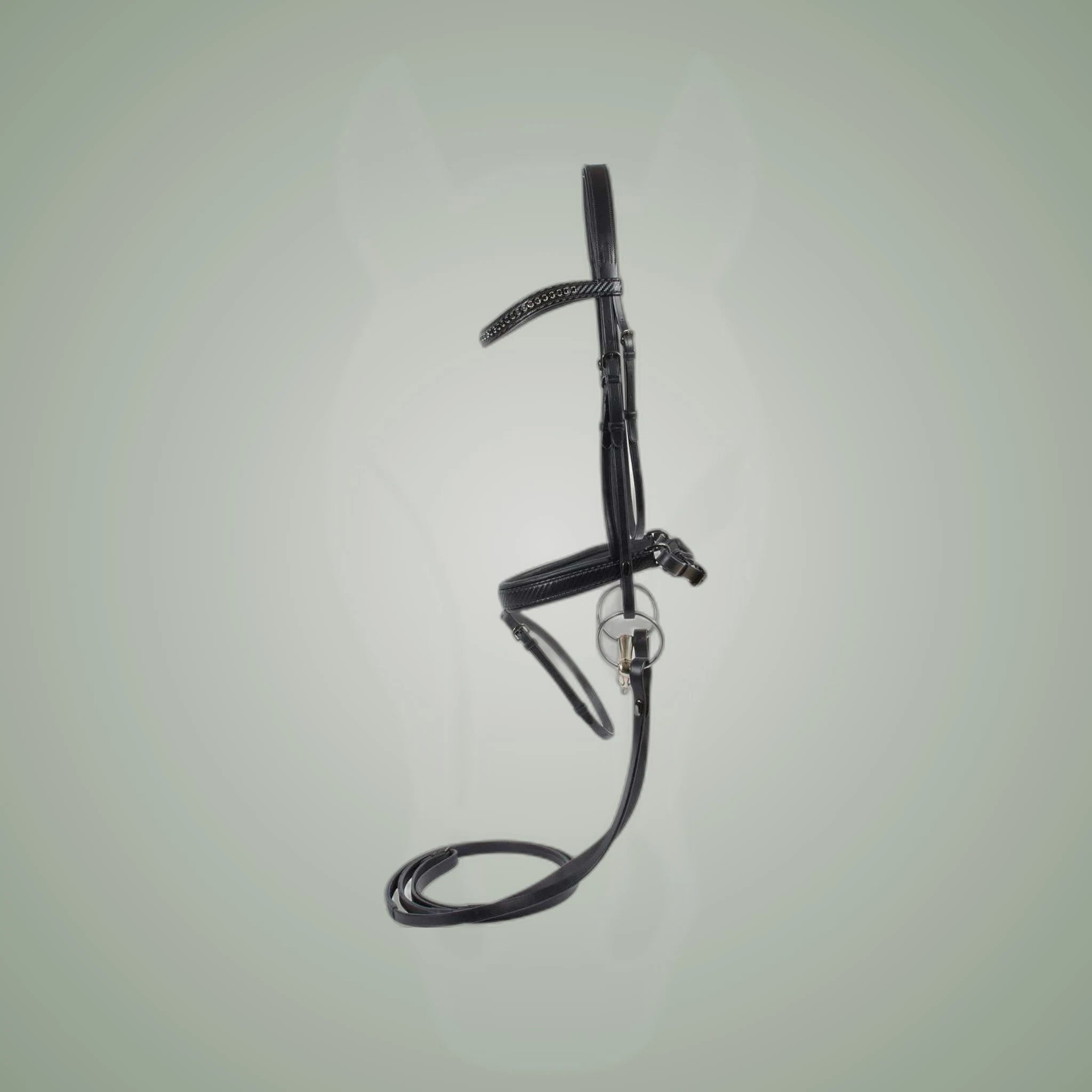 Catago 3D-Tech Snaffle Bridle with Swarovski Stones on One-Eyed Equine branded background