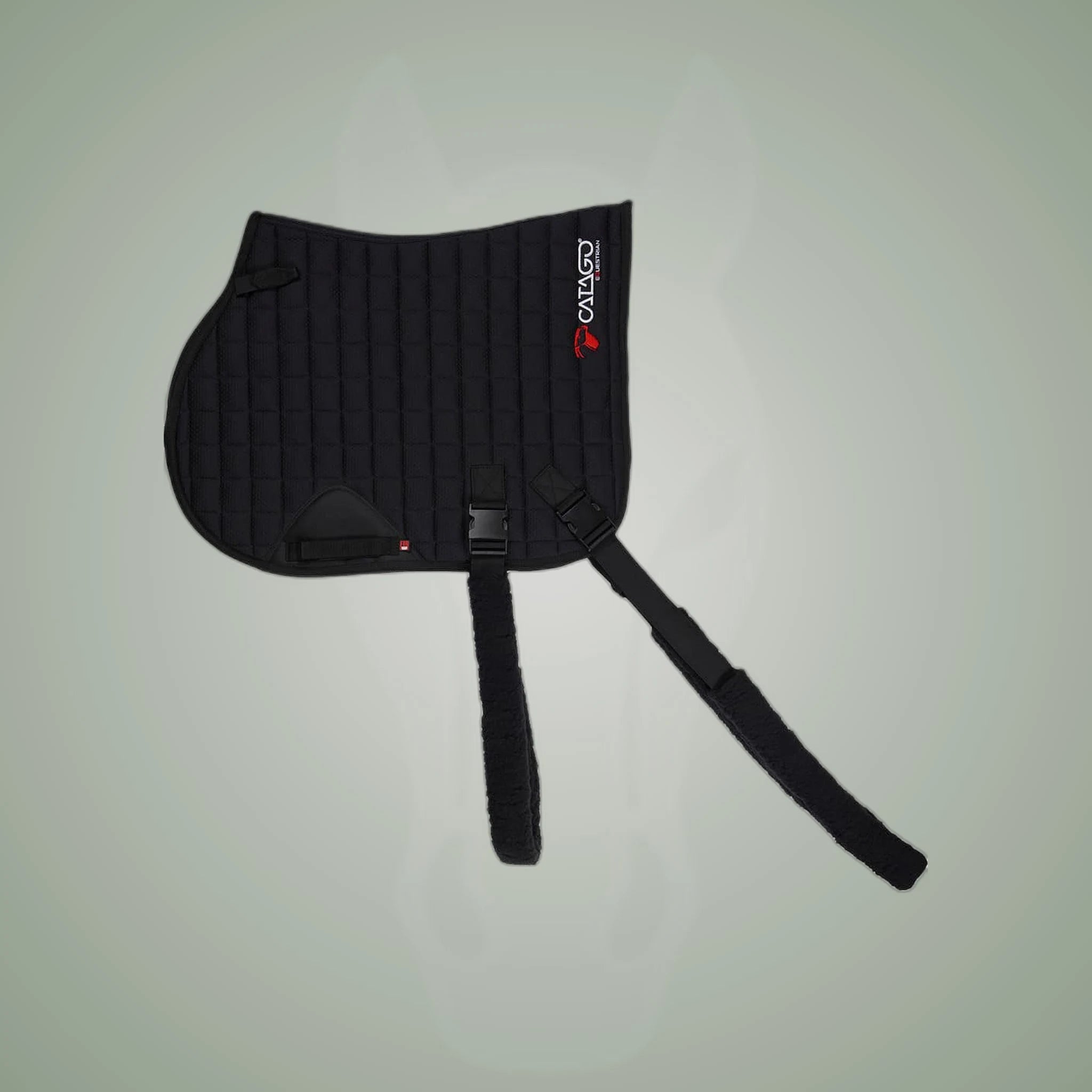 Catago FIR-Tech Training Saddle Pad with Elastic on One-Eyed Equine branded background
