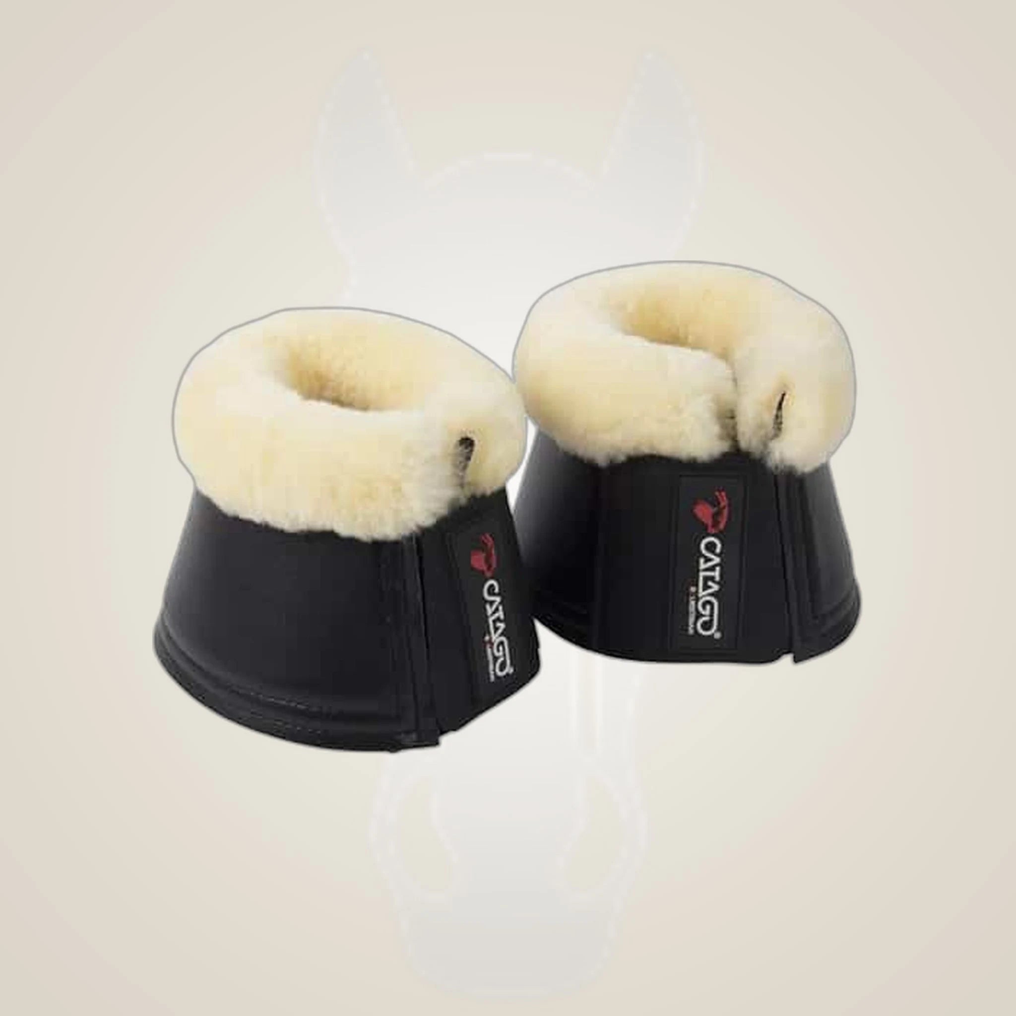 Catago Merino Bell Boots on One-Eyed Equine branded background