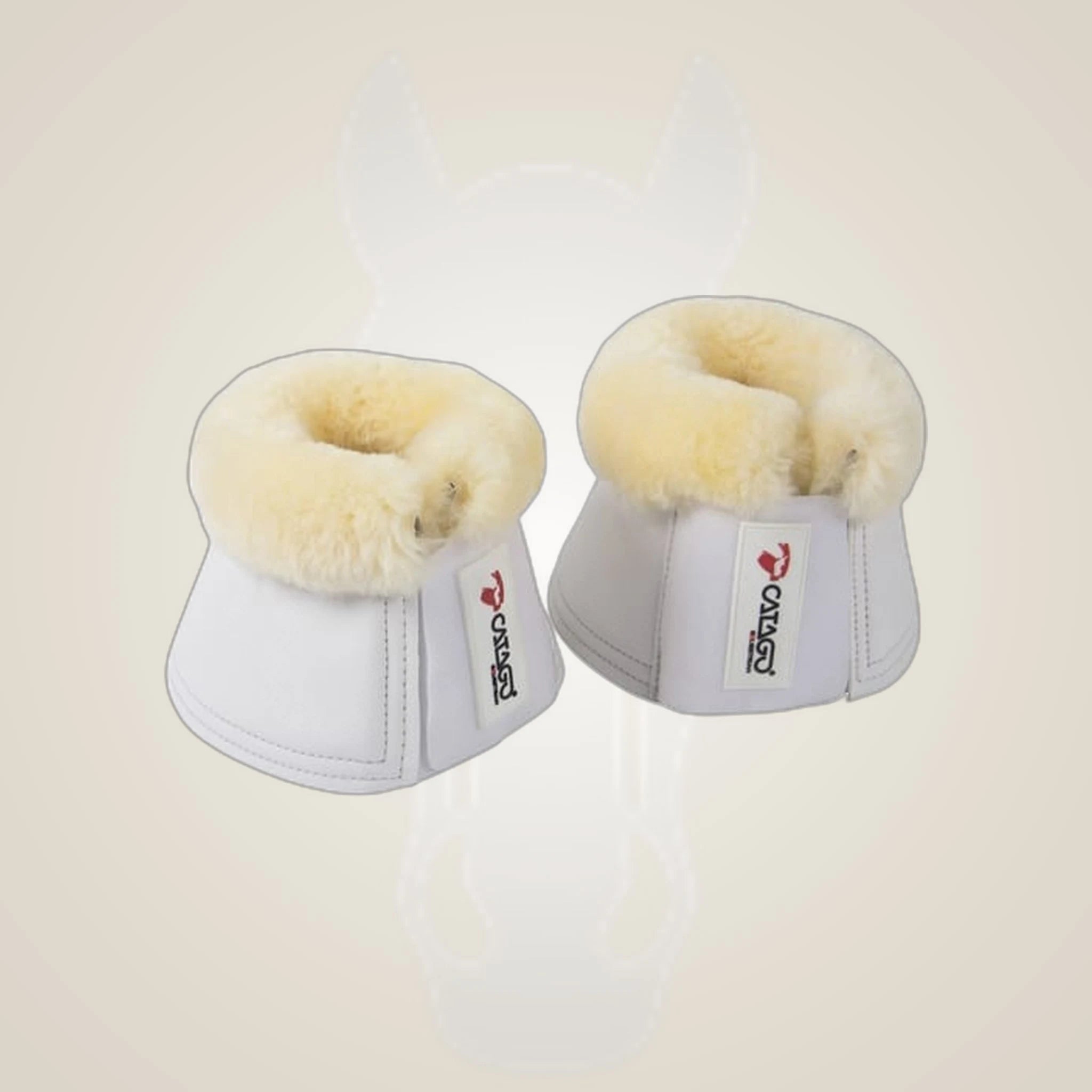Catago Merino Bell Boots on One-Eyed Equine branded background