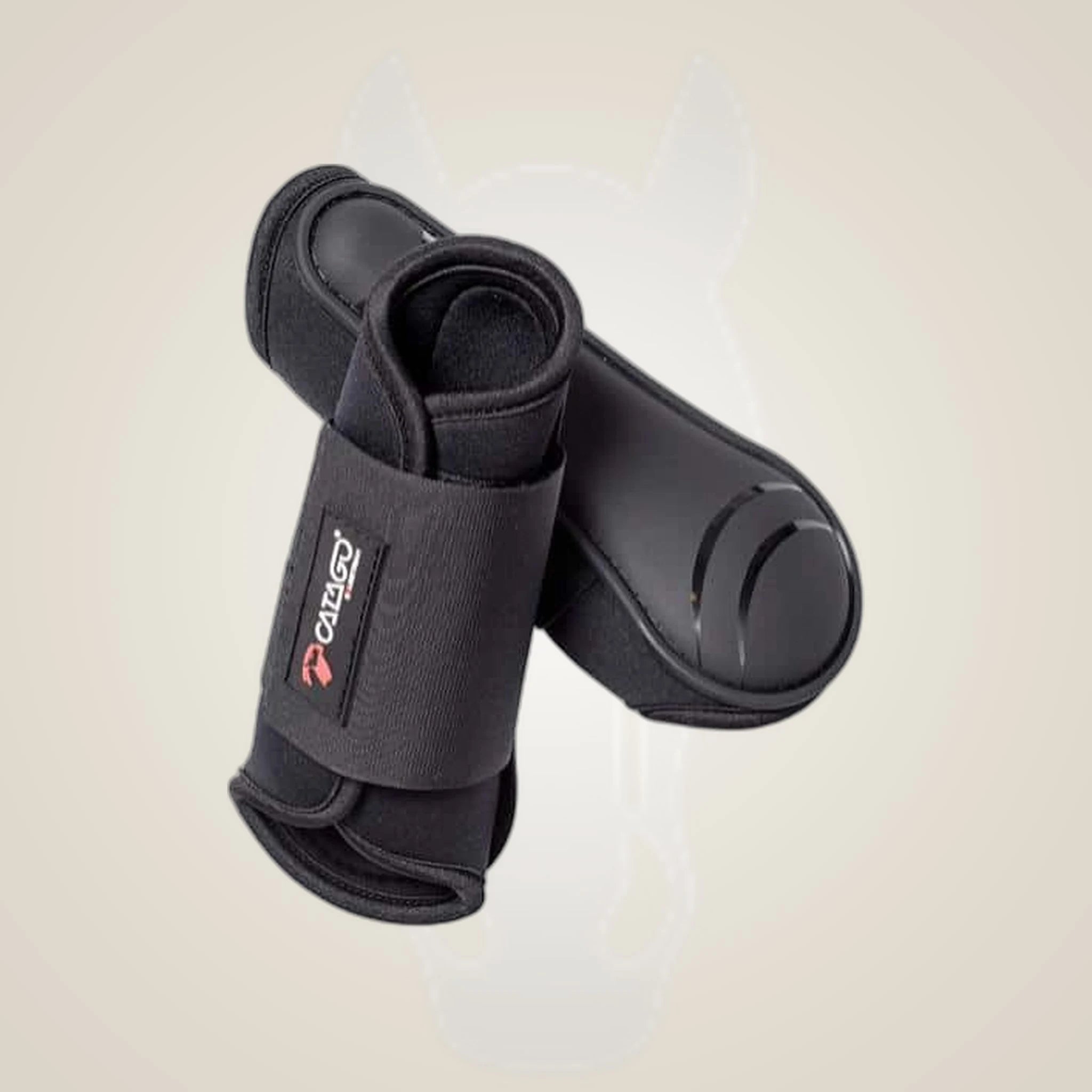 Catago Neoprene Boots on One-Eyed Equine branded background