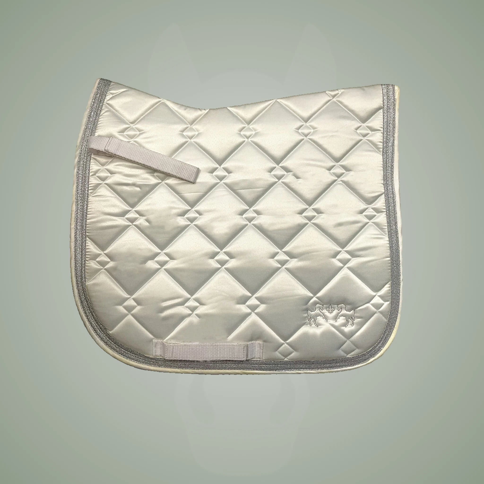 Equine Couture Satin Pony Dressage Saddle Pad - White w/ Silver Sparkle
