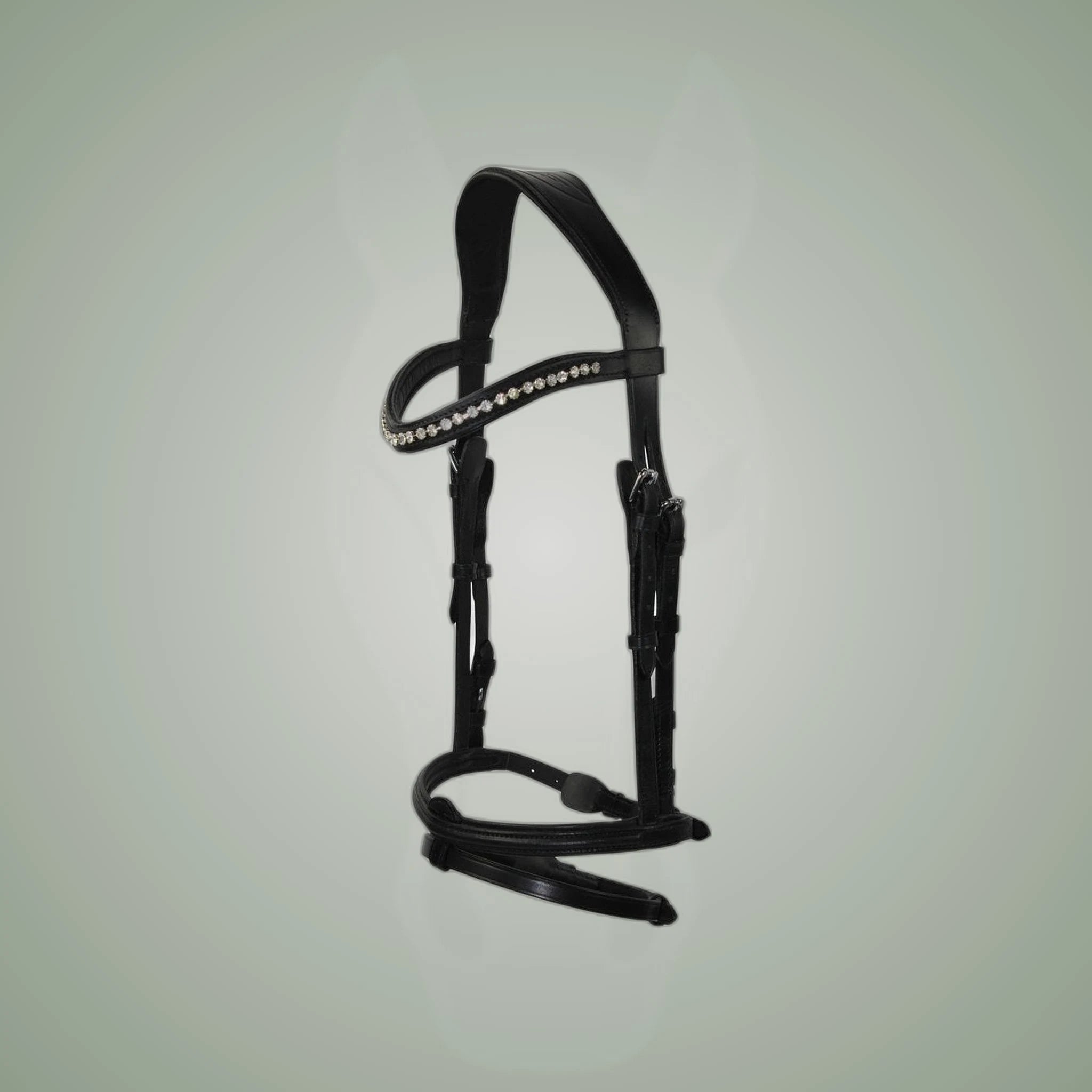 Hilbar Royal Exklusiv Bridle - Black with Crown Diamond on One-Eyed Equine branded background