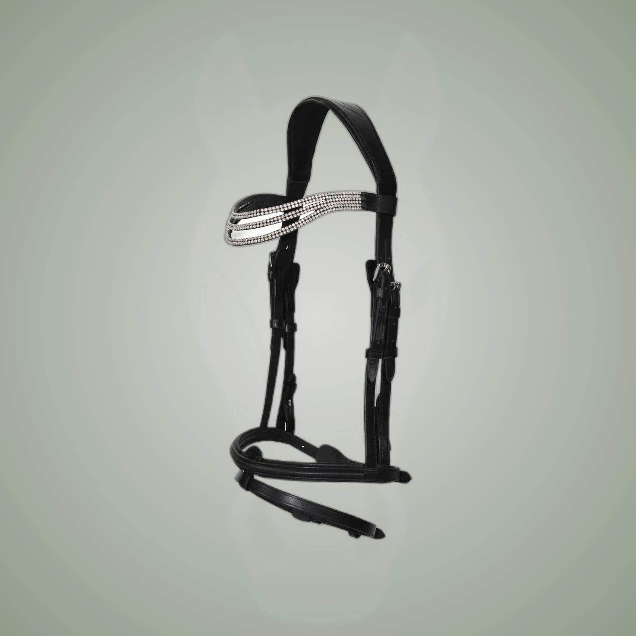 Hilbar Royal Exklusiv Bridle - Black with Triple Brilliant Wave on One-Eyed Equine branded background