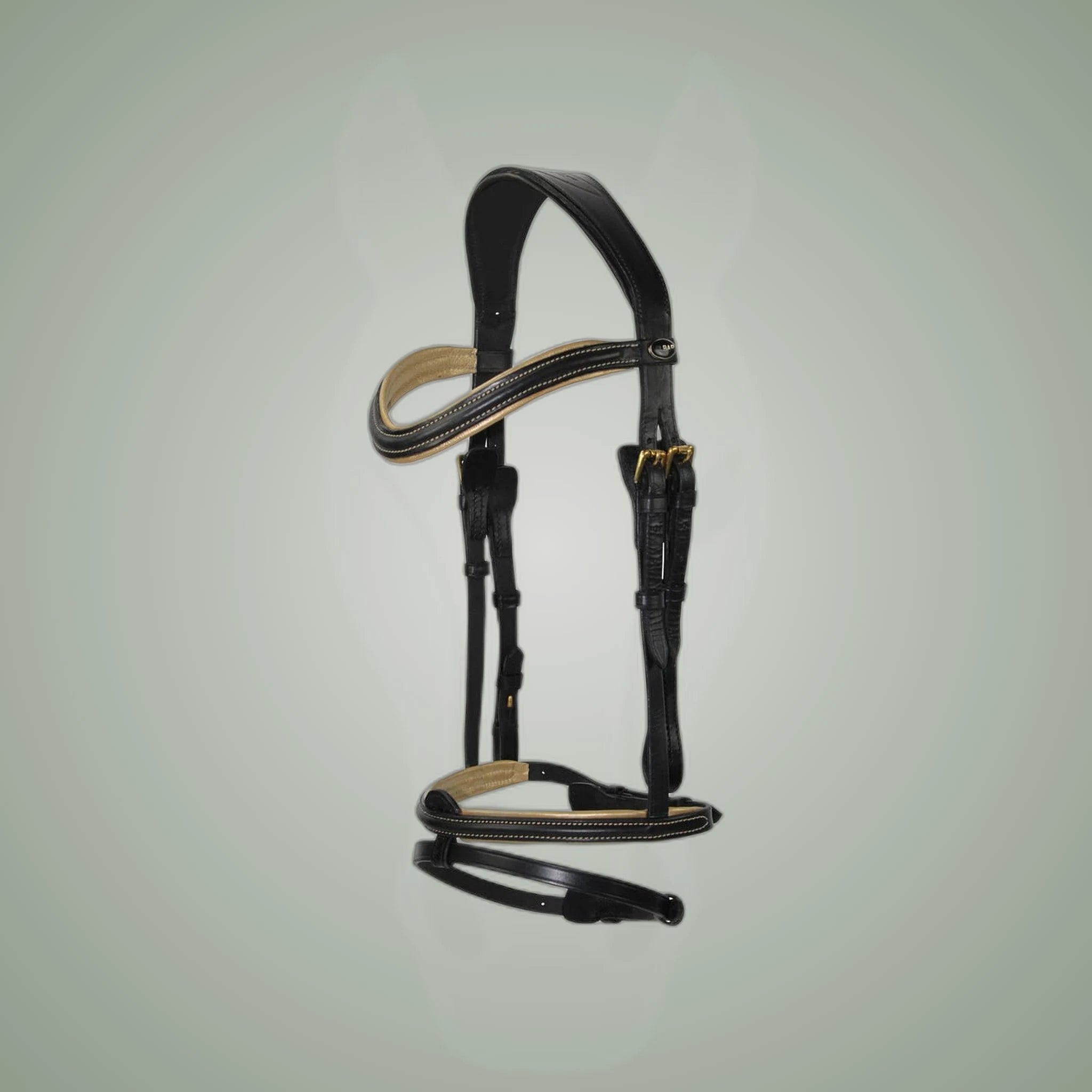 Hilbar Royal Exklusiv Bridle - Gold Padding on One-Eyed Equine branded background