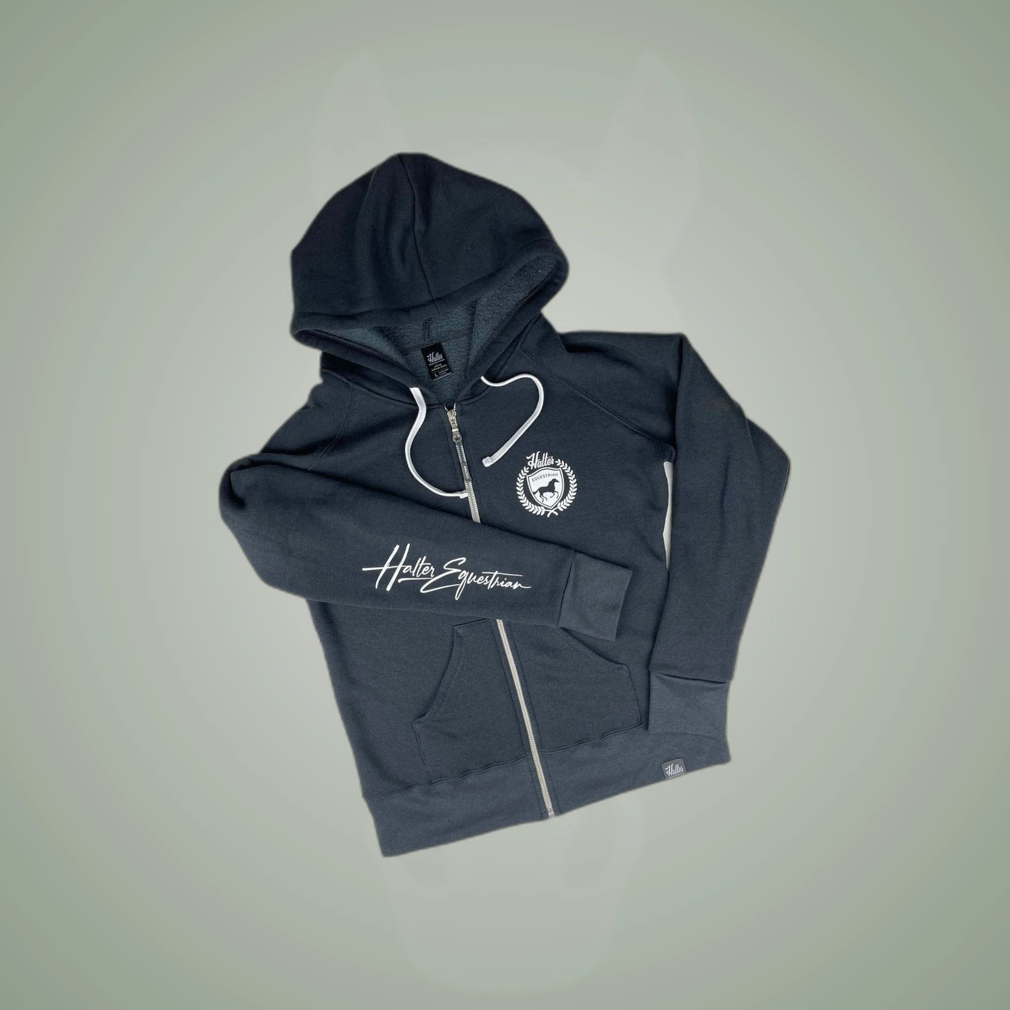 Halter Equestrian Bamboo Fleece Zip Hoodie on One-Eyed Equine branded background