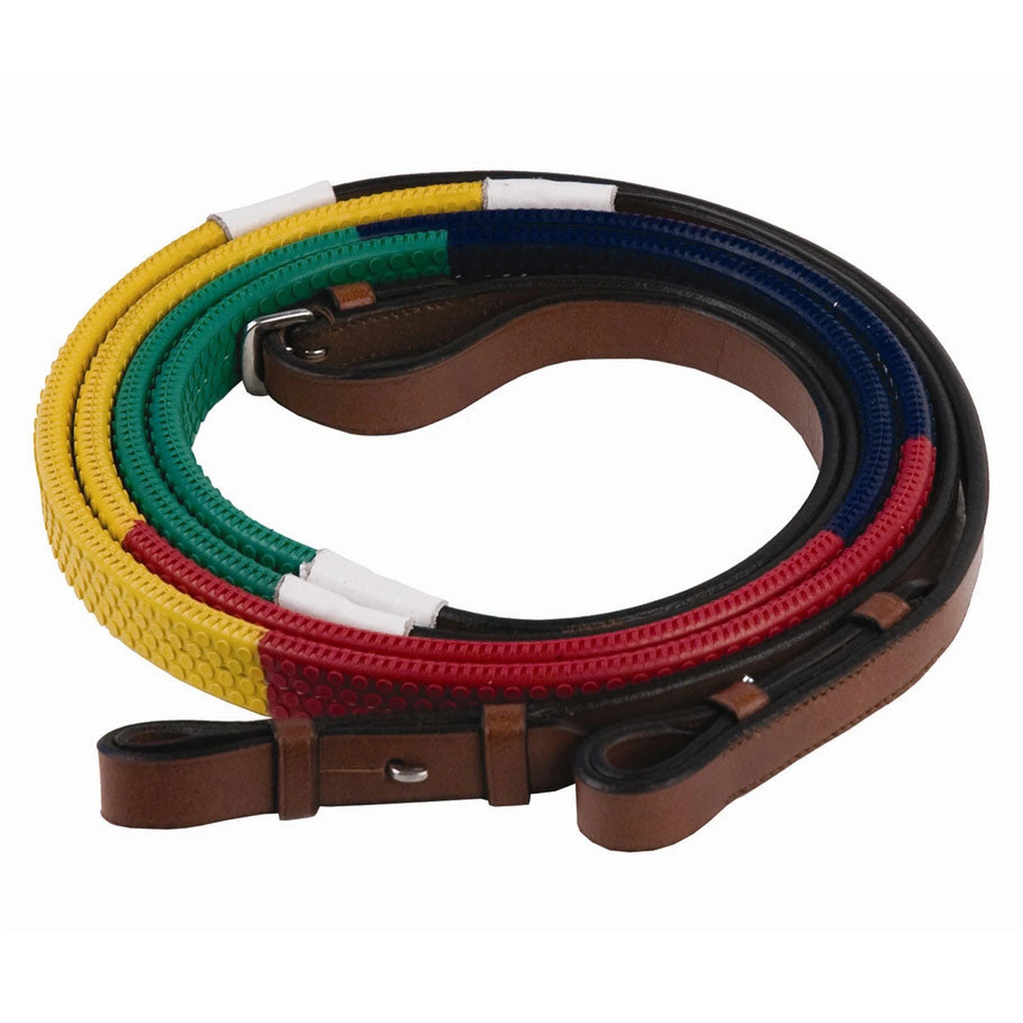Henri de Rivel Advantage Rainbow Training Reins - Green/Navy/Red/Yellow