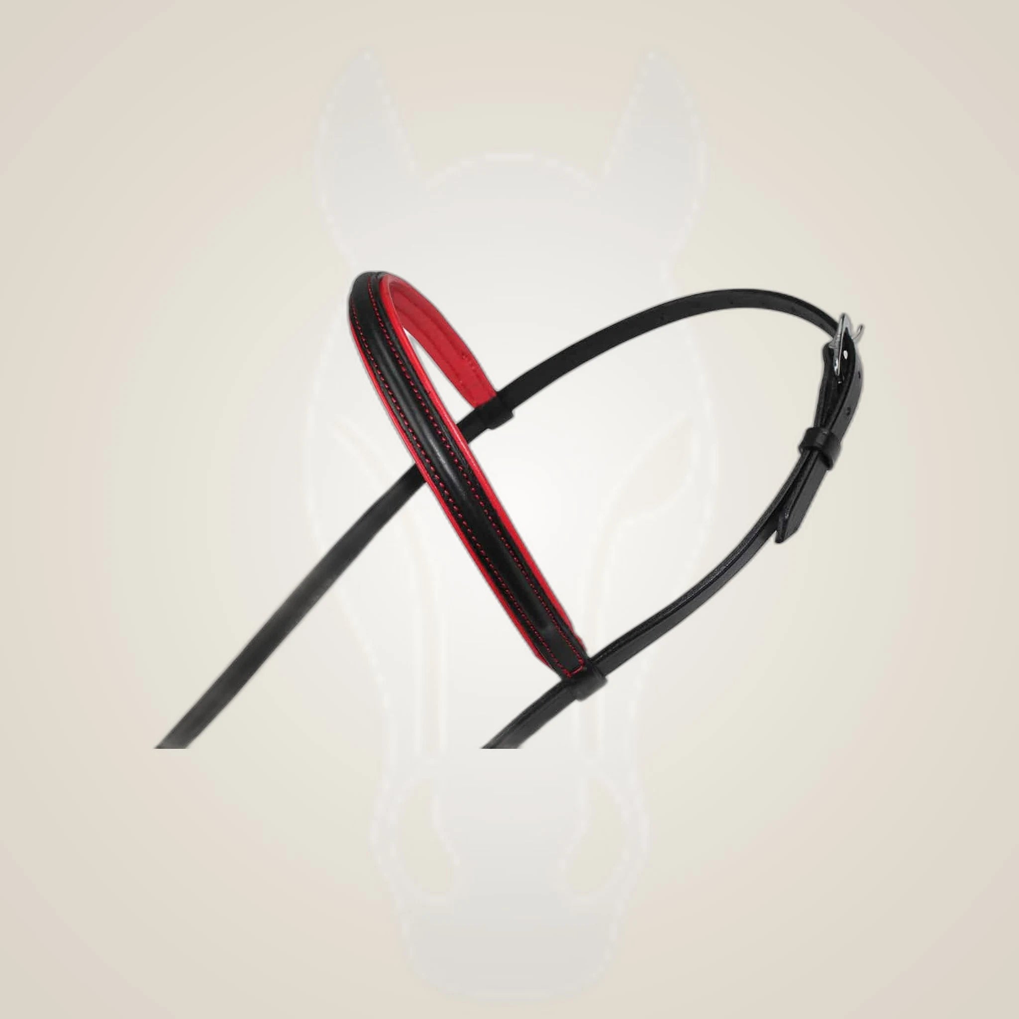 Hilbar Royal Bridle - Red Padding on One-Eyed Equine branded background
