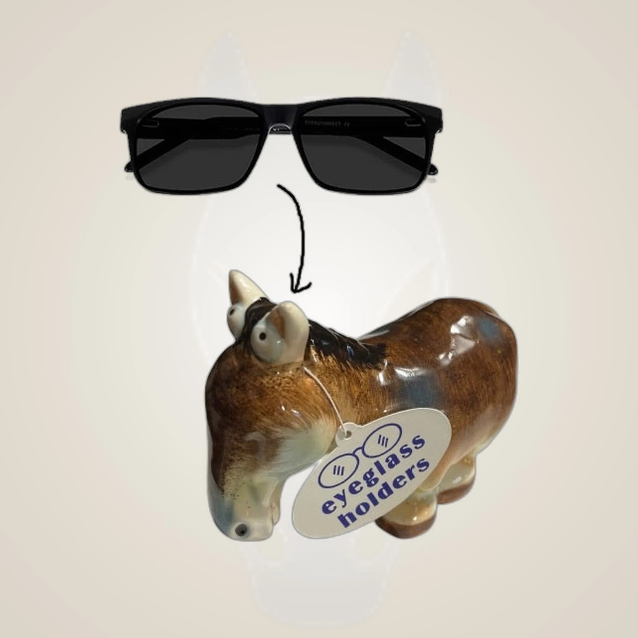 Horse Glasses Holder on One-Eyed Equine branded background