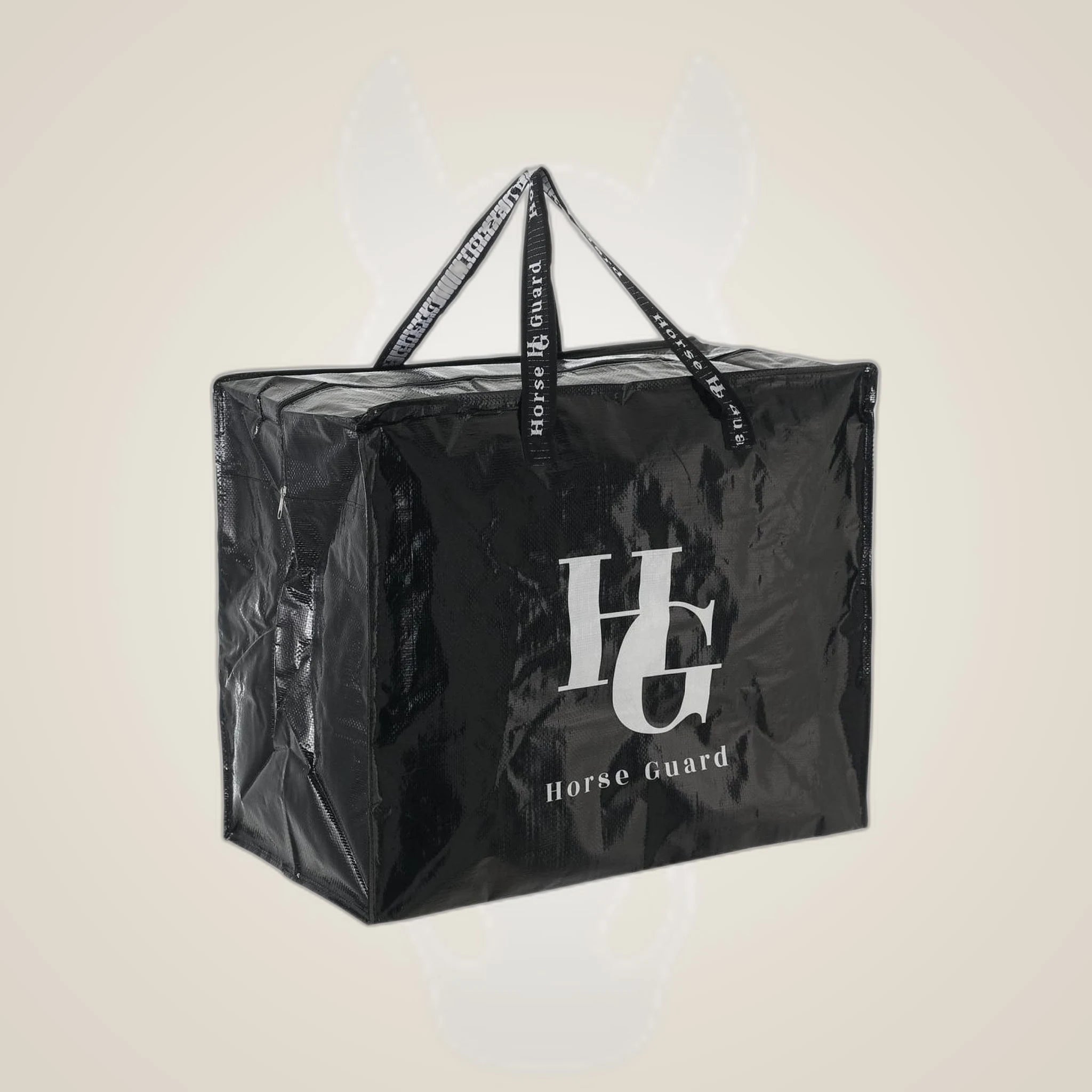 HorseGuard Hay & Blanket Bag on One-Eyed Equine branded background