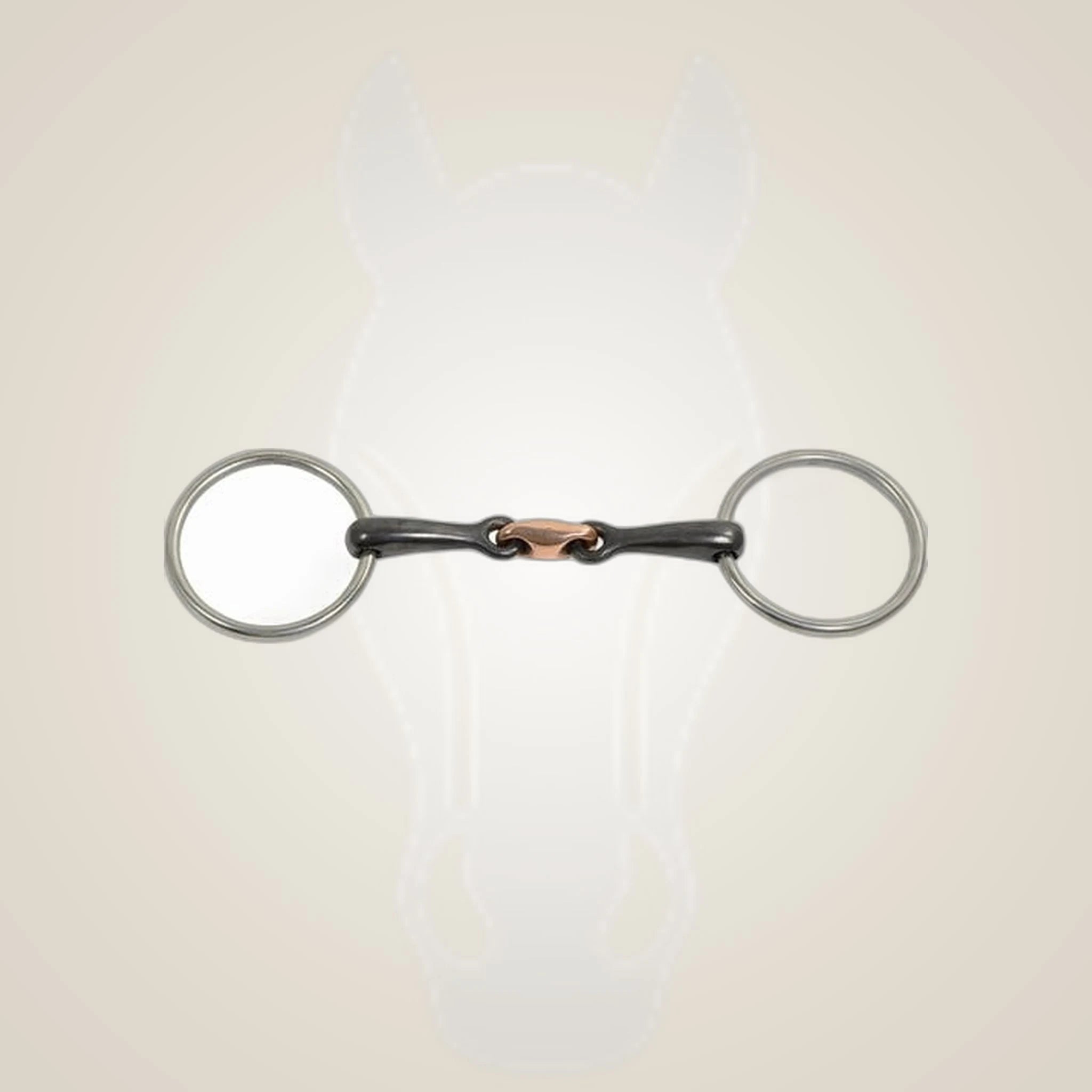 HorseGuard Sweet Iron Loose Ring Bit on One-Eyed Equine branded background
