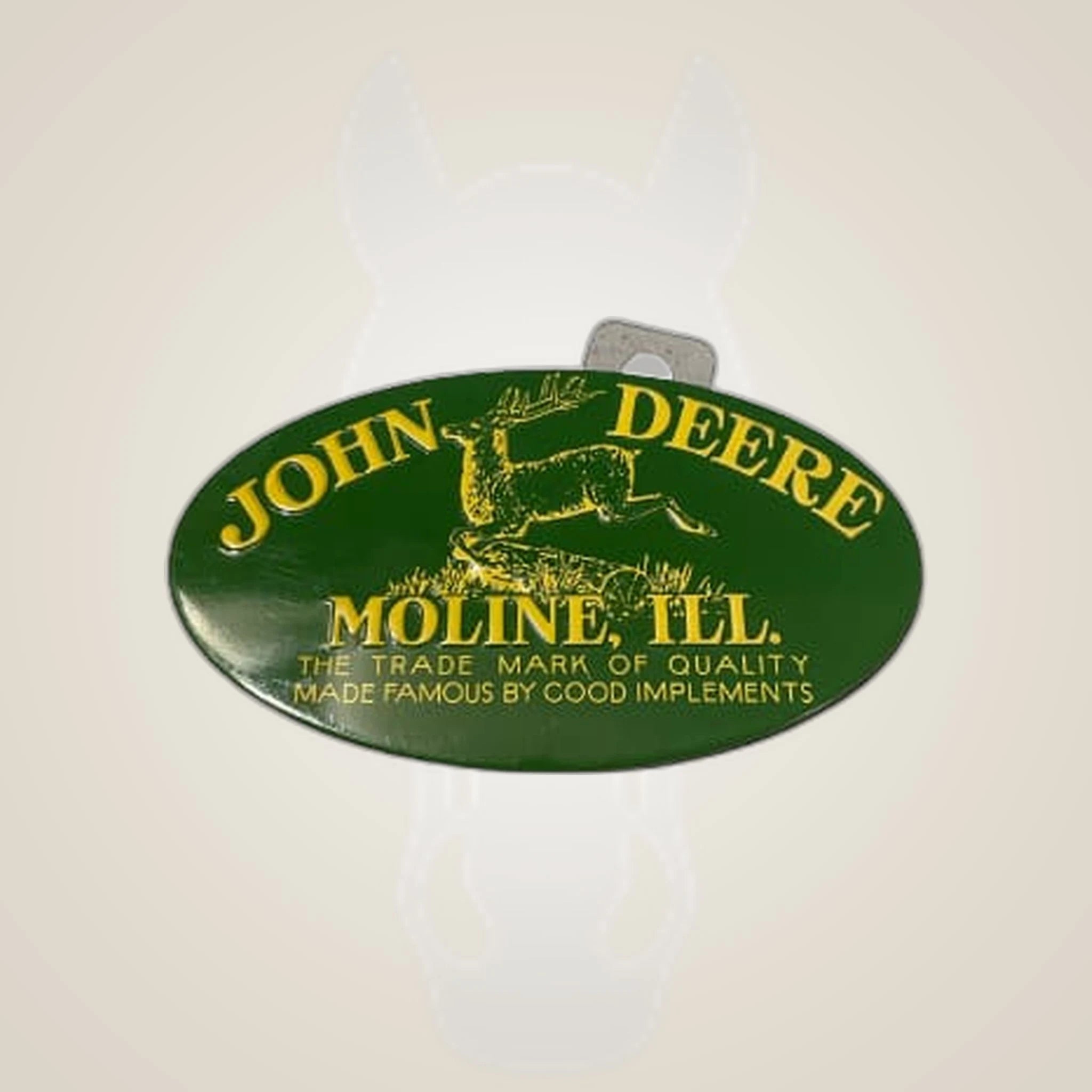 John Deere Magnet - Oval on One-Eyed Equine branded background