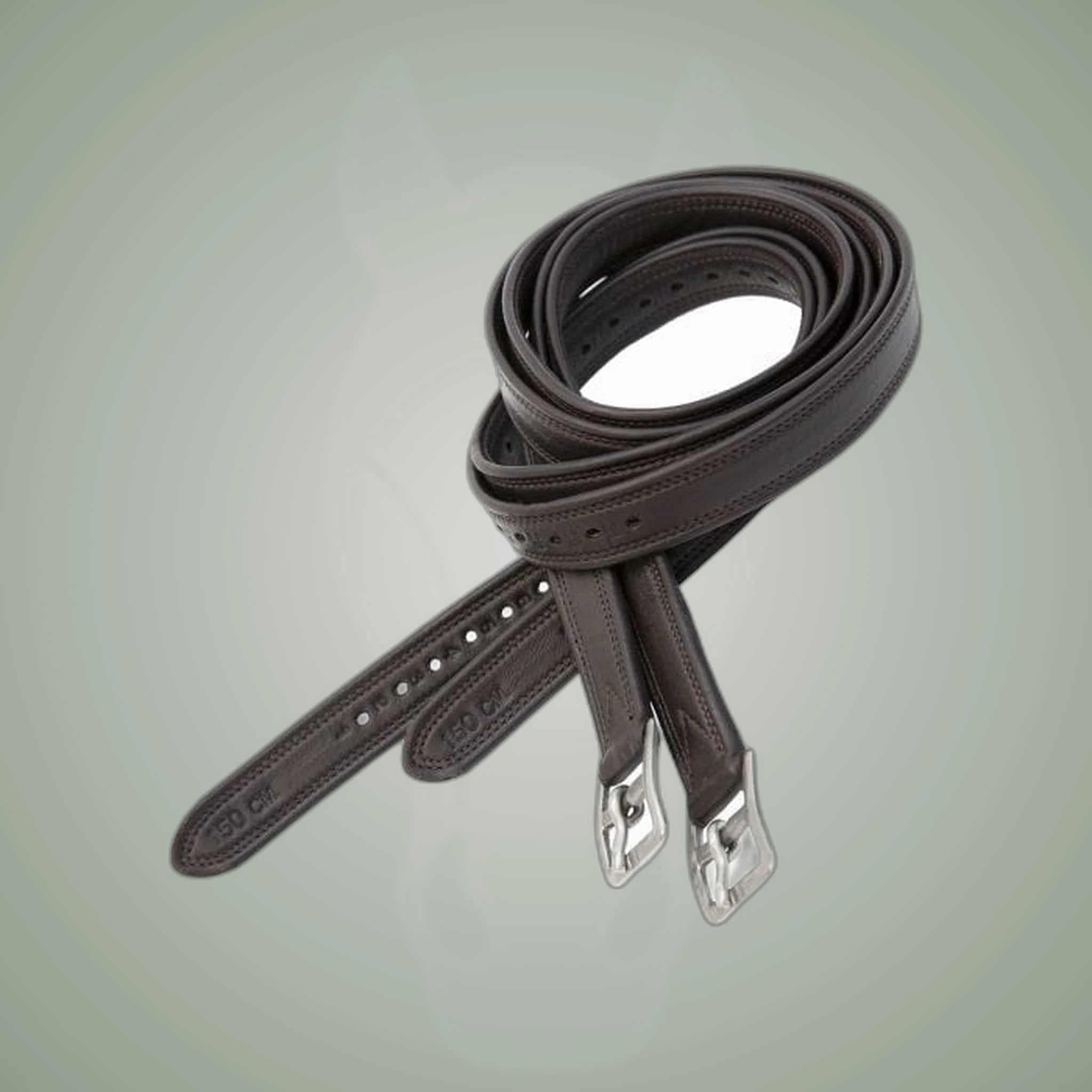 Kieffer Elefant Soft Stirrup leathers II on One-Eyed Equine branded background