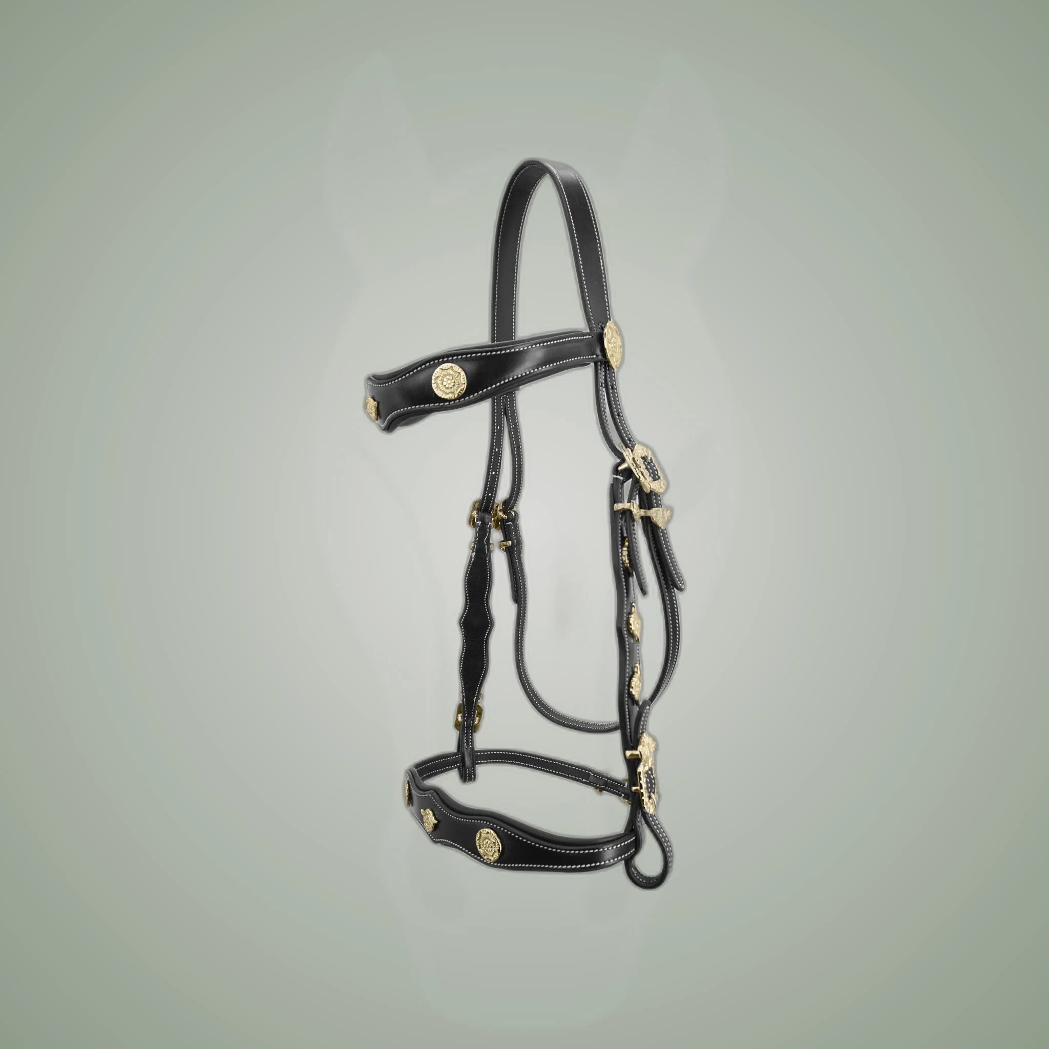 Kieffer Isabella Spanish Snaffle Bridle on One-Eyed Equine branded background