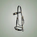 Kieffer Isabella Spanish Snaffle Bridle on One-Eyed Equine branded background