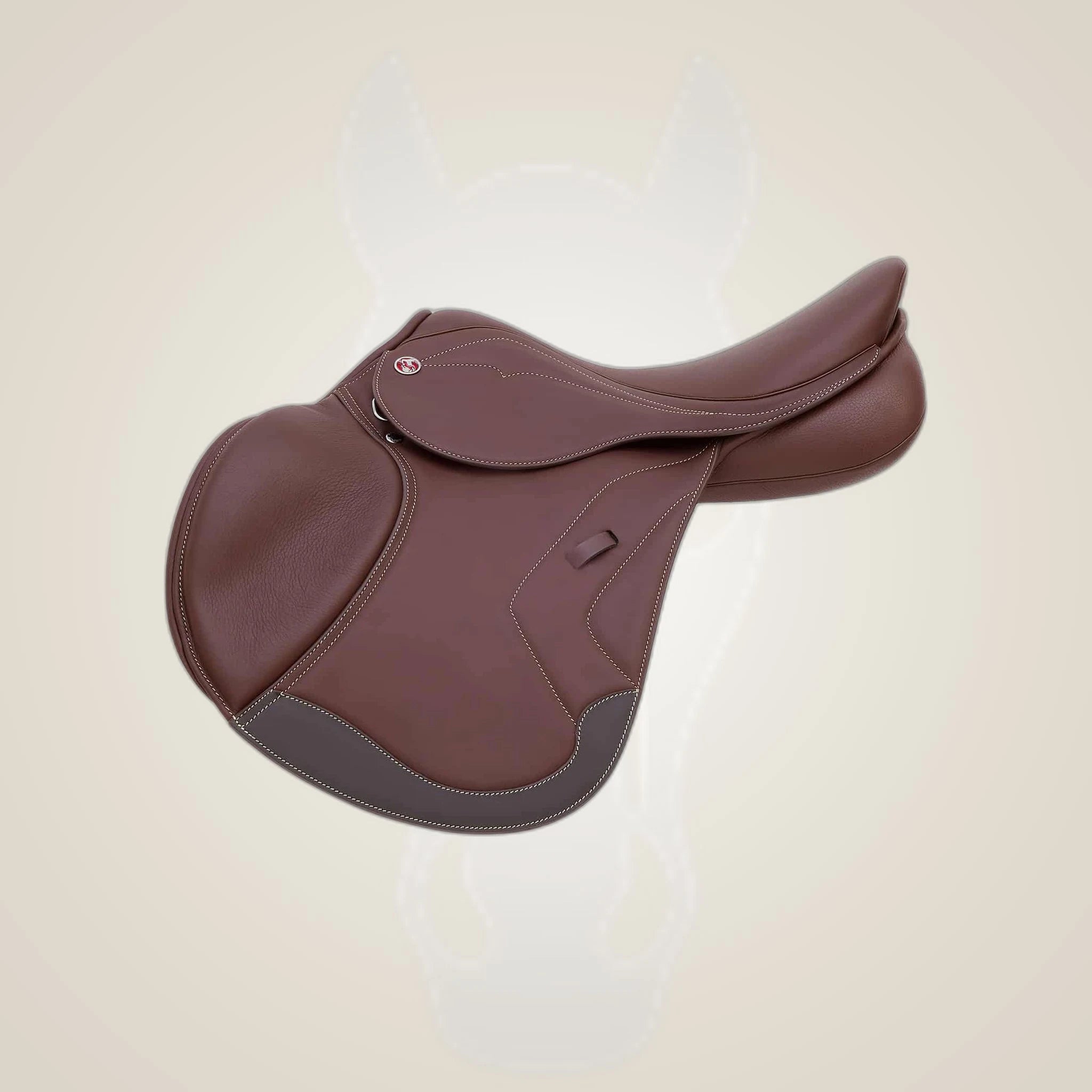 Kieffer Palmanova jump saddle in brown leather, side view.
