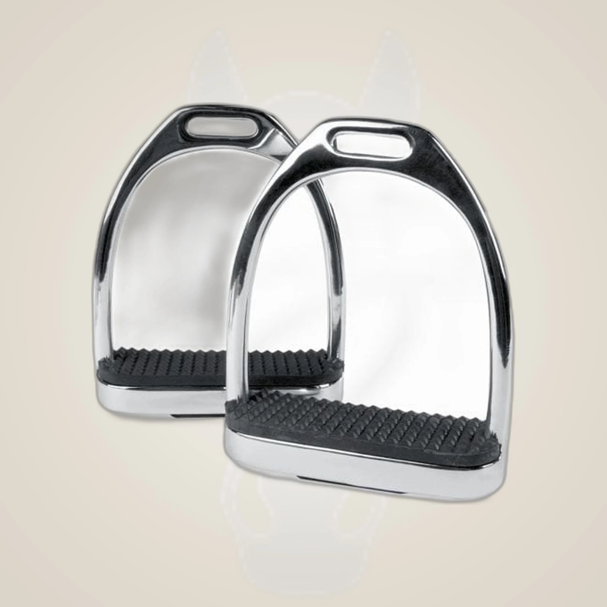 Kieffer Stainless Steel Stirrups on One-Eyed Equine branded background