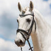 Kieffer Ultrasoft Fashion snaffle bridle on a grey horse, head in profile.