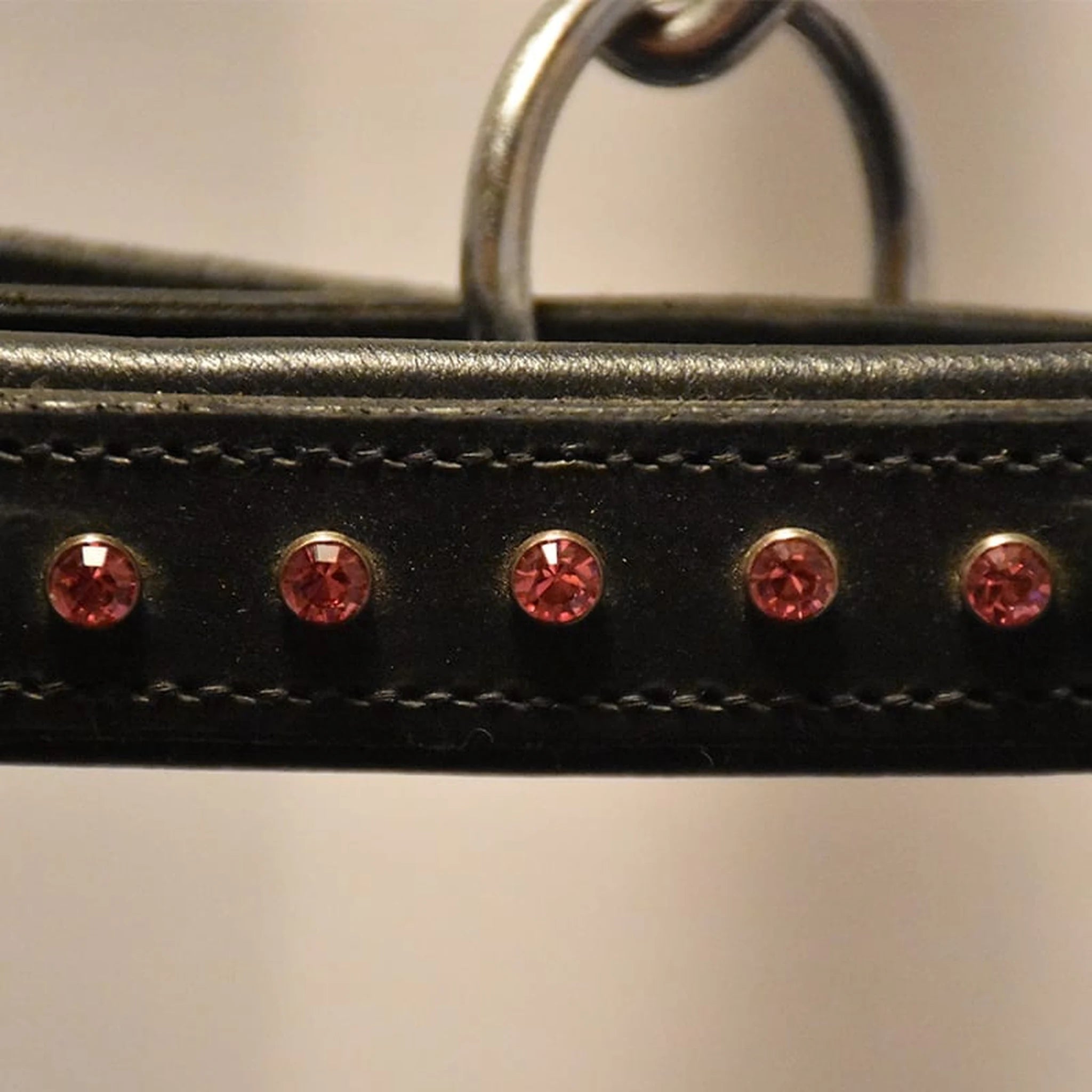 Hilbar Padded Leather Halter - Black with Pink Diamonds product photo